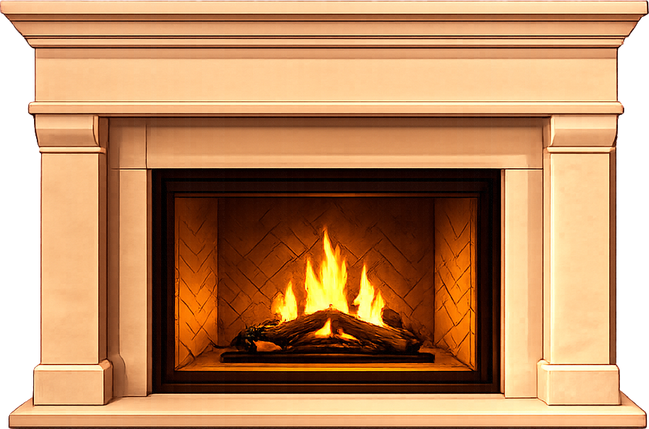Cream stone fireplace