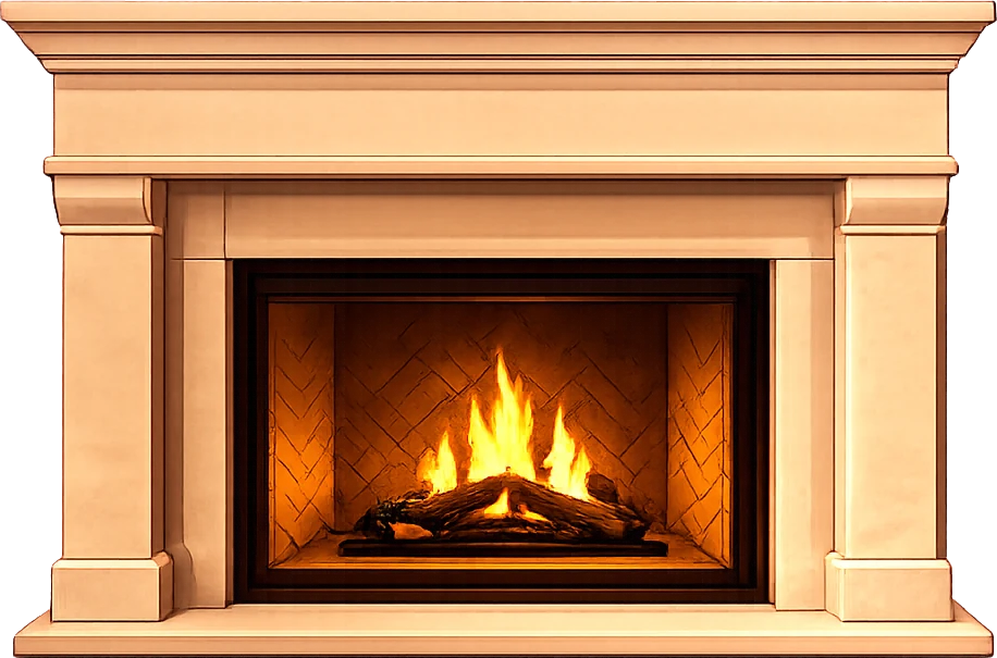 Cream stone fireplace