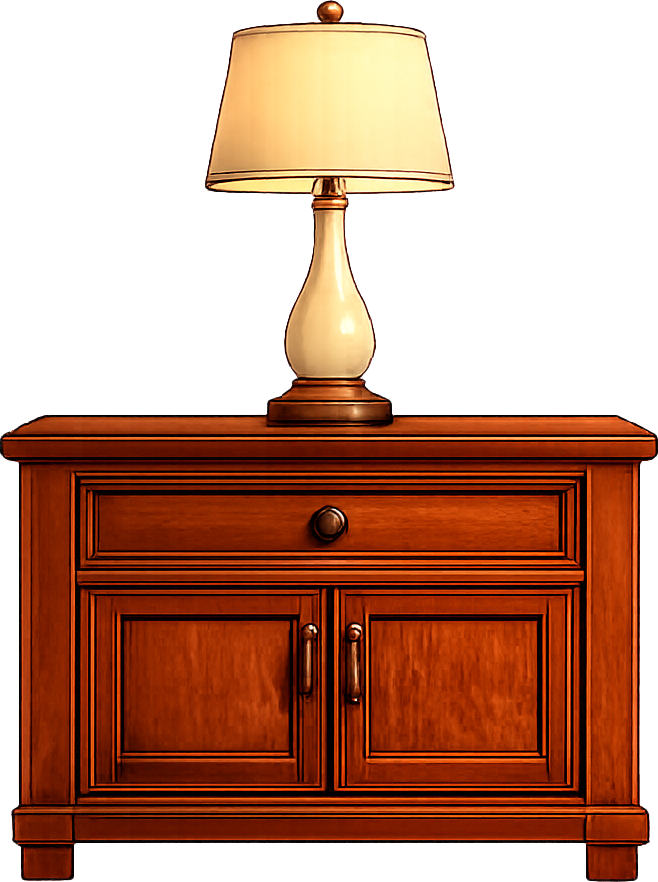 Wood nightstand with lamp