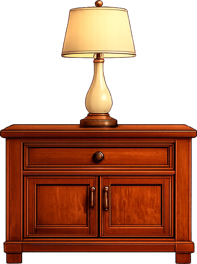 Wood nightstand with lamp